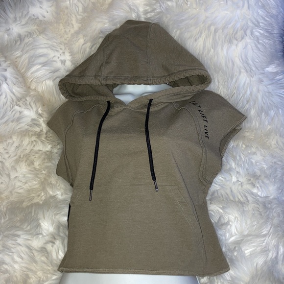 DNDL Cropped Sleeveless Hoodie Oversized Pullover Khaki Army Olive Green M - Picture 9 of 13